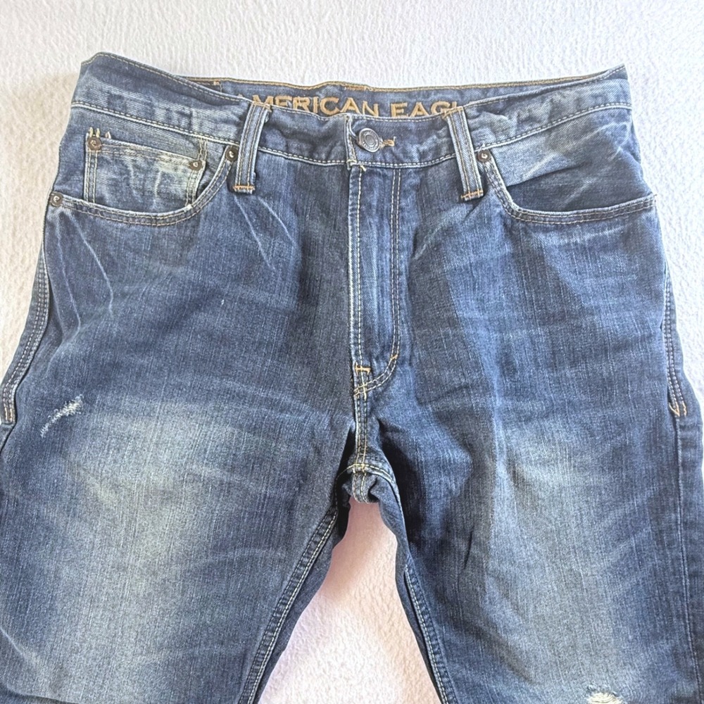 American Eagle Jeans Mens 33x32 Low Rise Bootcut Distressed Faded Blue VTG Y2K